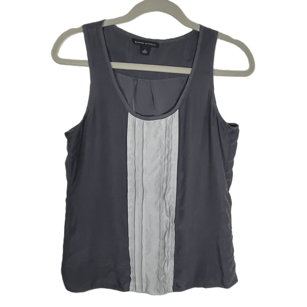 Banana Republic Womens Gray 100% Silk Small Pleated Front Tank Top Blouse